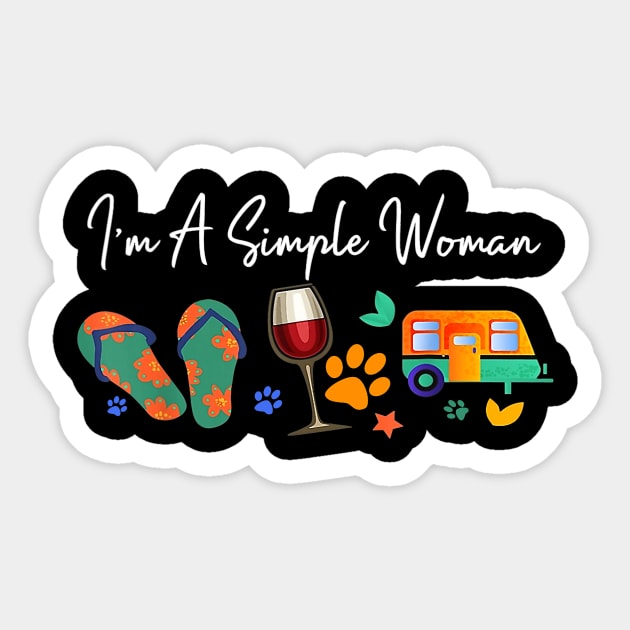 I am a simple woman camping wine dog flip flops Sticker by omorihisoka